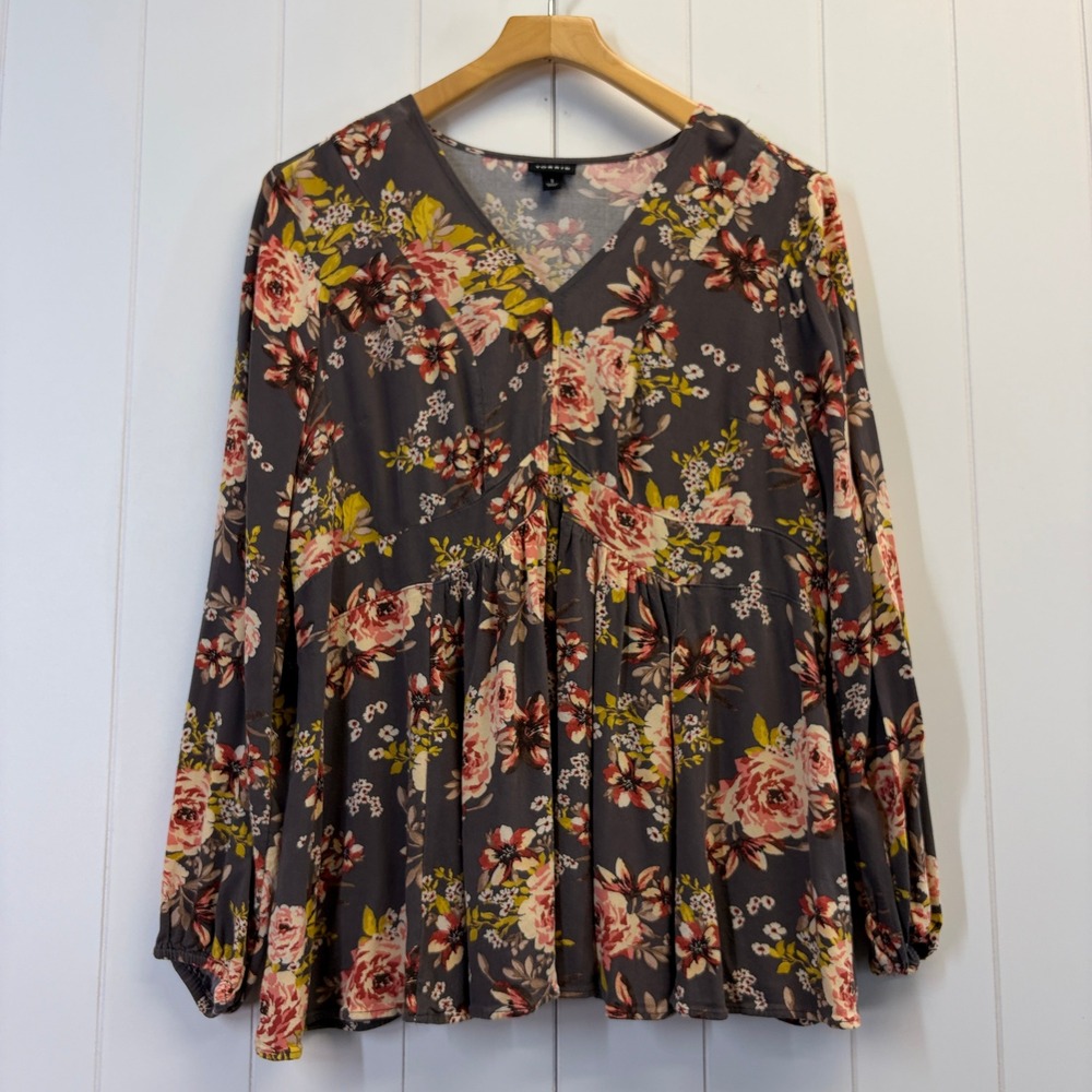 Torrid Boho Floral Babydoll Peplum Blouse Womens Size 1X Cottage Peasant Prairie - Picture 1 of 10